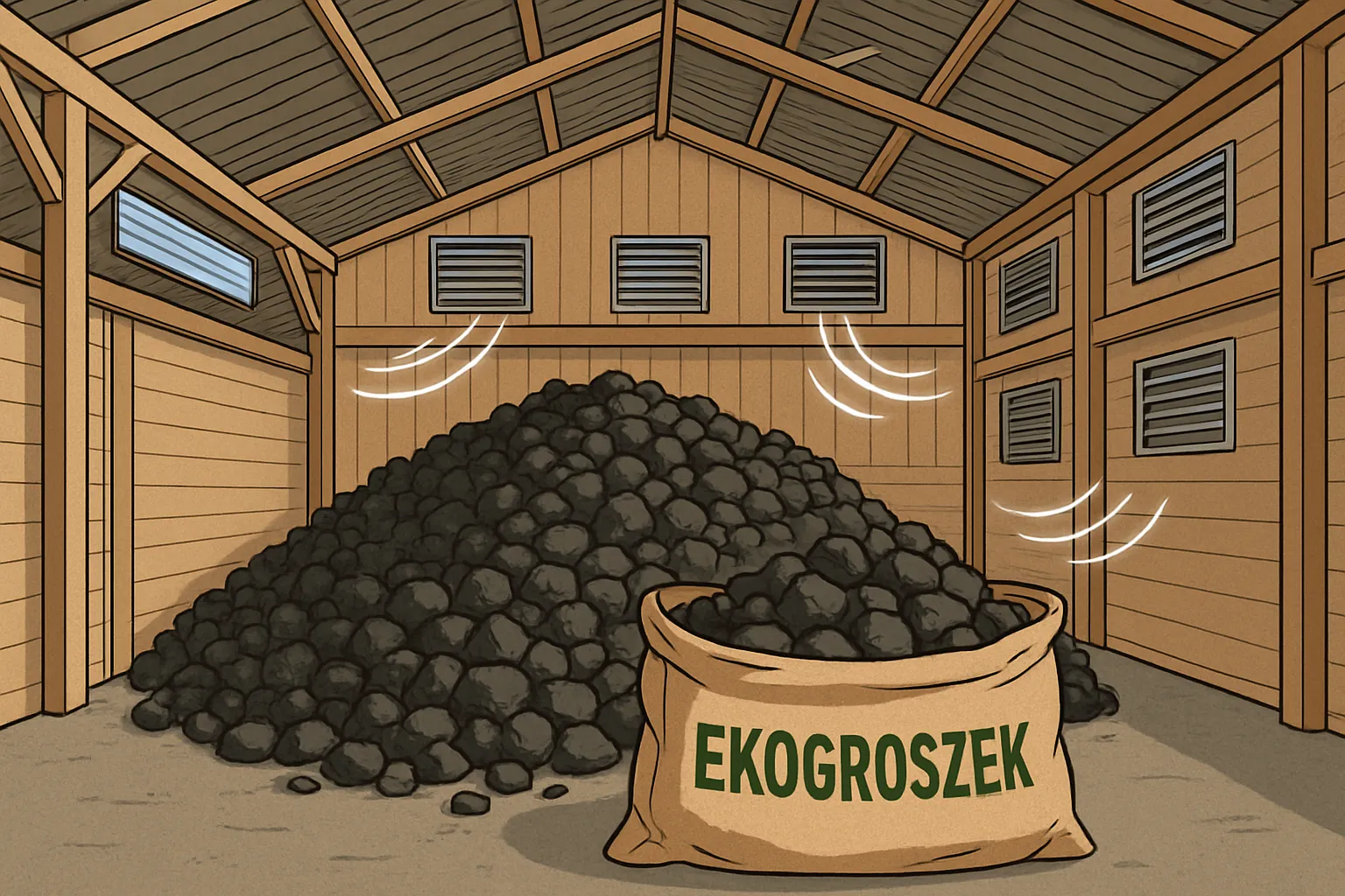 Przechowywanie ekogroszku w suchych warunkach, aby uniknąć wilgoci