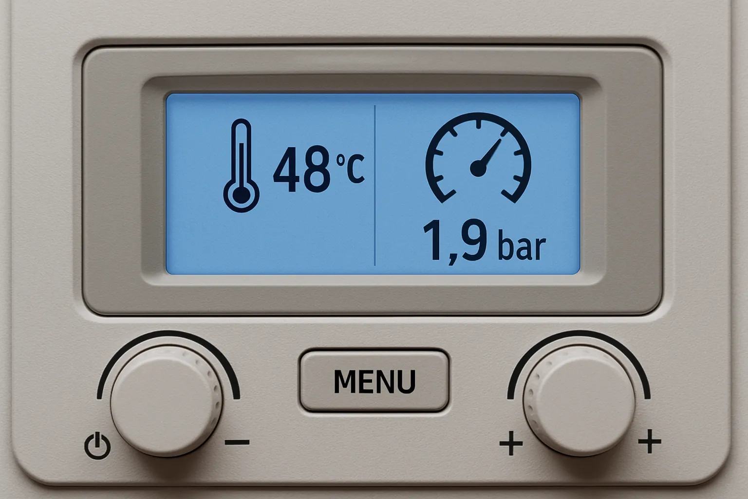 Panel sterowania kotła ThermoCore z widocznymi parametrami pracy