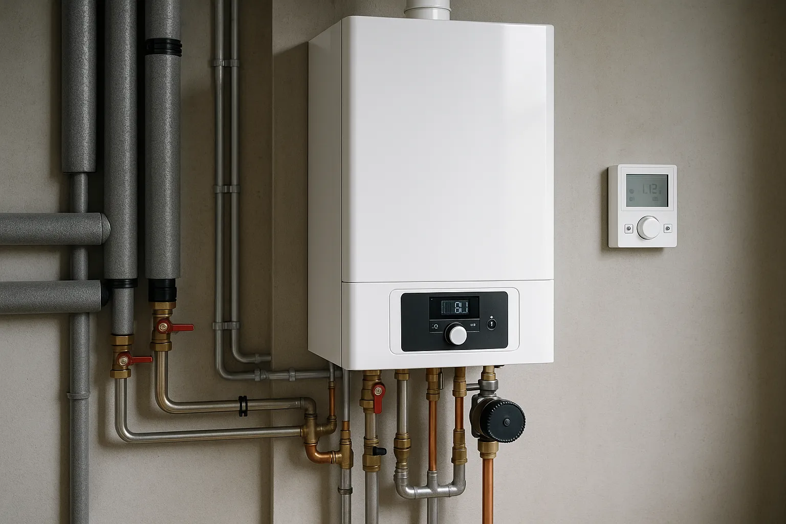 The focus is on the advanced boiler and its components, emphasizing the modernization aspect. — Modernizacja kotłów dom…