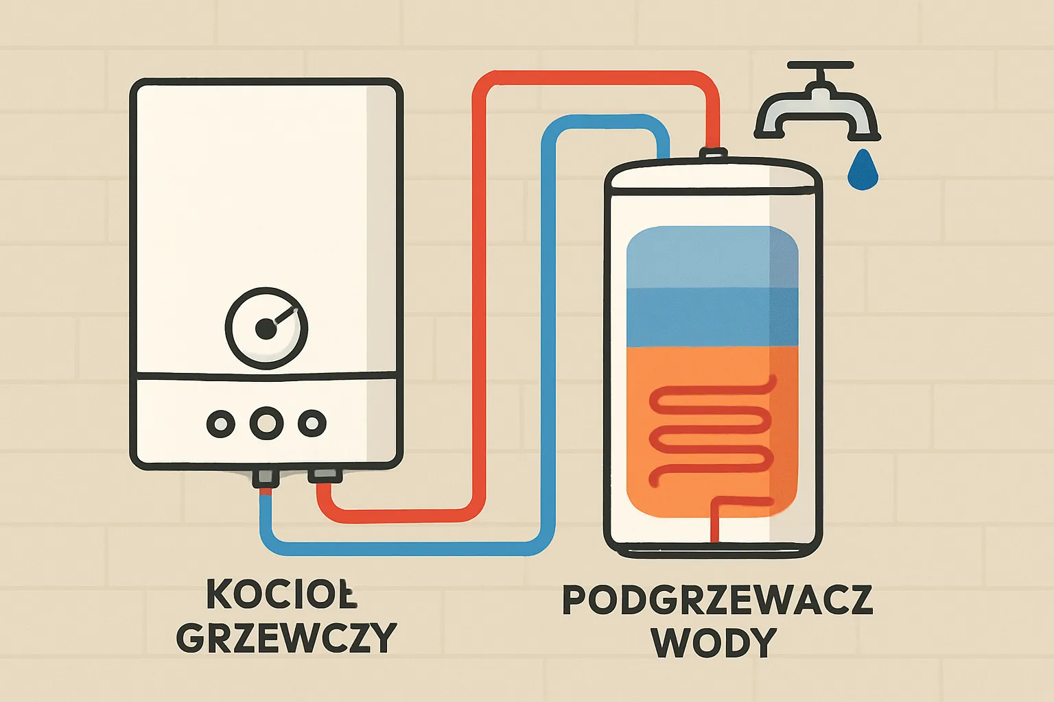 Schemat działania podgrzewacza wody i kotła grzewczego
